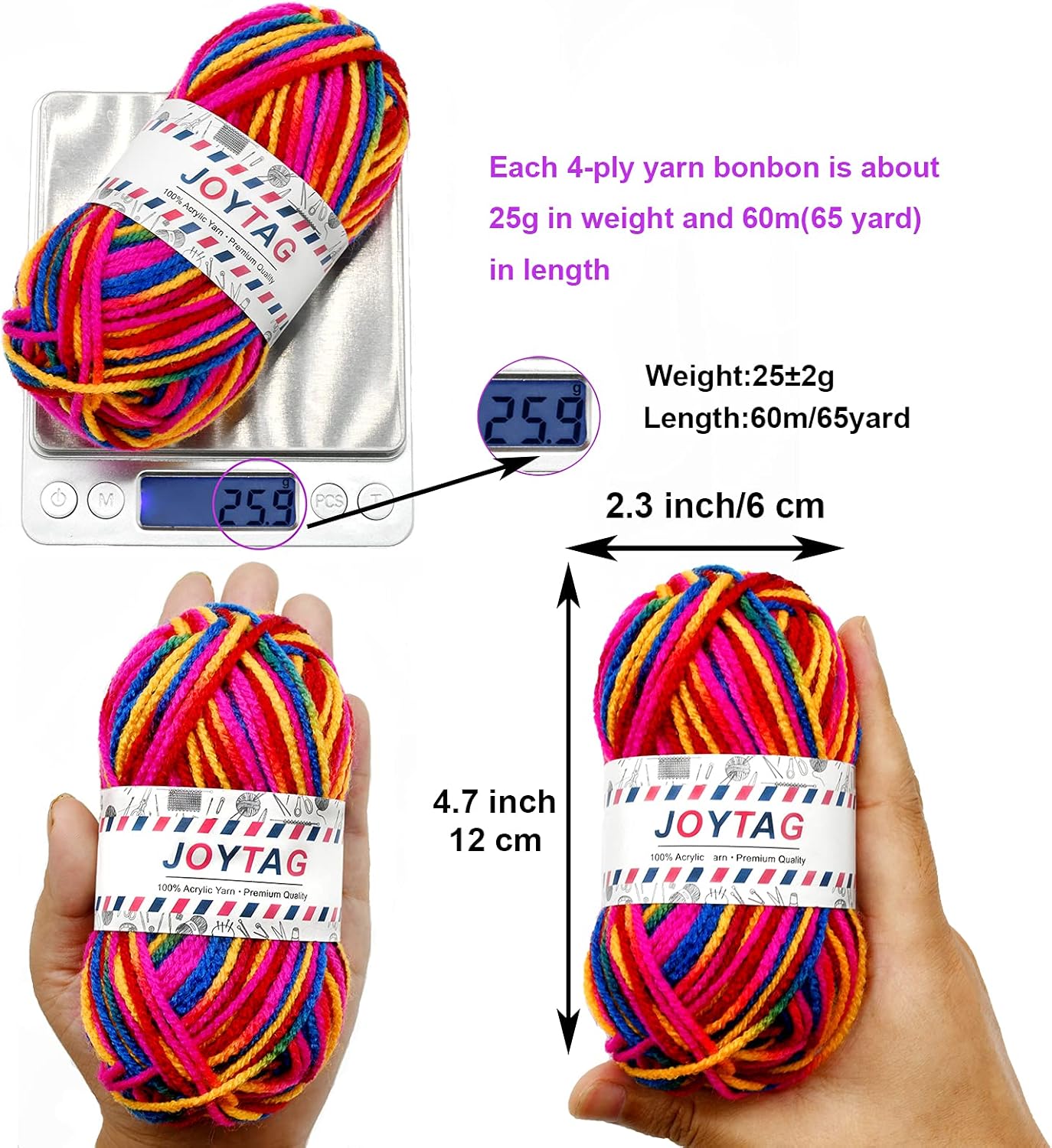 10 Acrylic Yarn Skeins,Multicolor Crochet Craft for Crocheting and Knitting,with Hooks Knitting Needles Stitch Markers,Crochet Starter Kit Beginners(650 Yard/250g) - Image 3