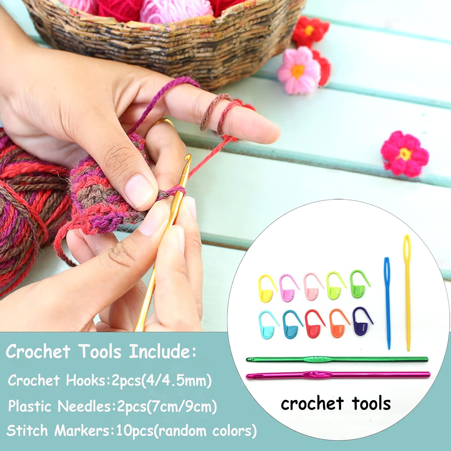 10 Acrylic Yarn Skeins,Multicolor Crochet Craft for Crocheting and Knitting,with Hooks Knitting Needles Stitch Markers,Crochet Starter Kit Beginners(650 Yard/250g) - Image 4