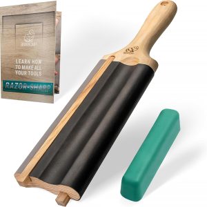 BeaverCraft LS5P1 Wood Carving Strop Wood Carving Gouge Hook Knife Sharpening Honing Tools Strop Stropping Kit Leather Paddle Strop Spoon Carving Tools Sharpening Kit Sharpener with Polishing Compound